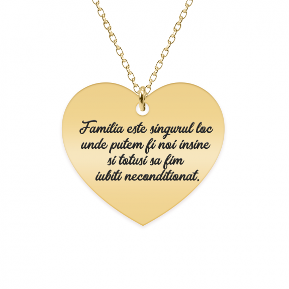 Colier argint inimioara 20 mm - personalizata cu text - placat cu aur galben de 24 karate Colier argint inimioara 20 mm - personalizata cu text - placat cu aur galben de 24 karate